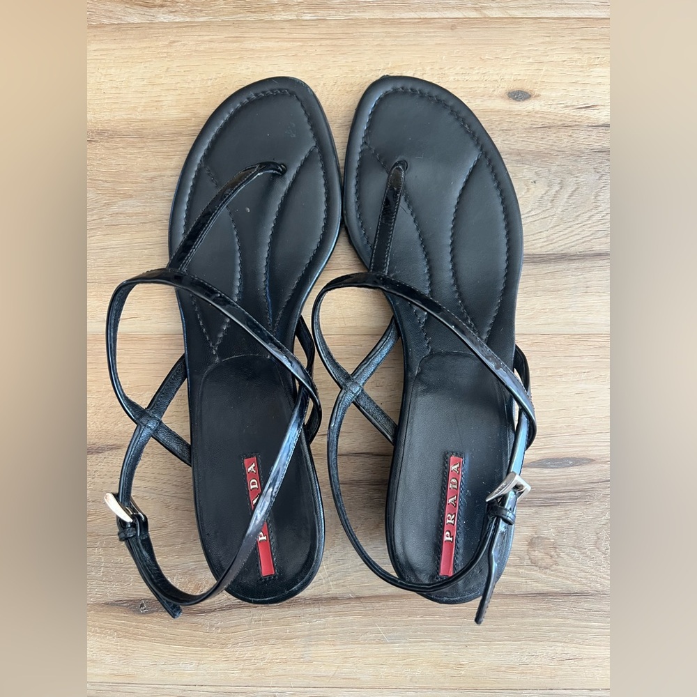 Prada Black Wedge Sandals